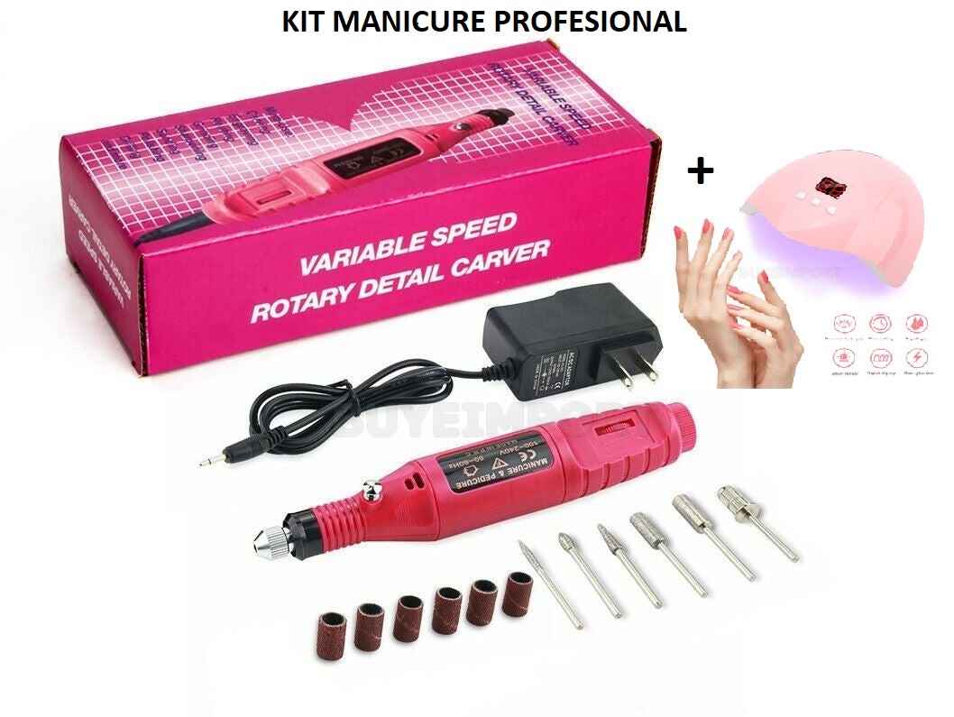 Kit Manicure Profesional Torno Uñas + Lampara Led